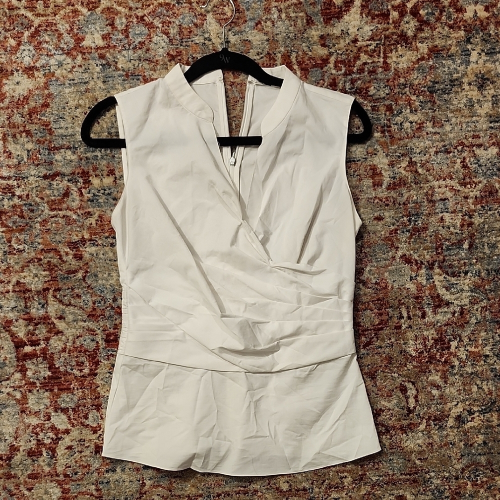 Elie Tahari White Sleeveless Wrap Blouse